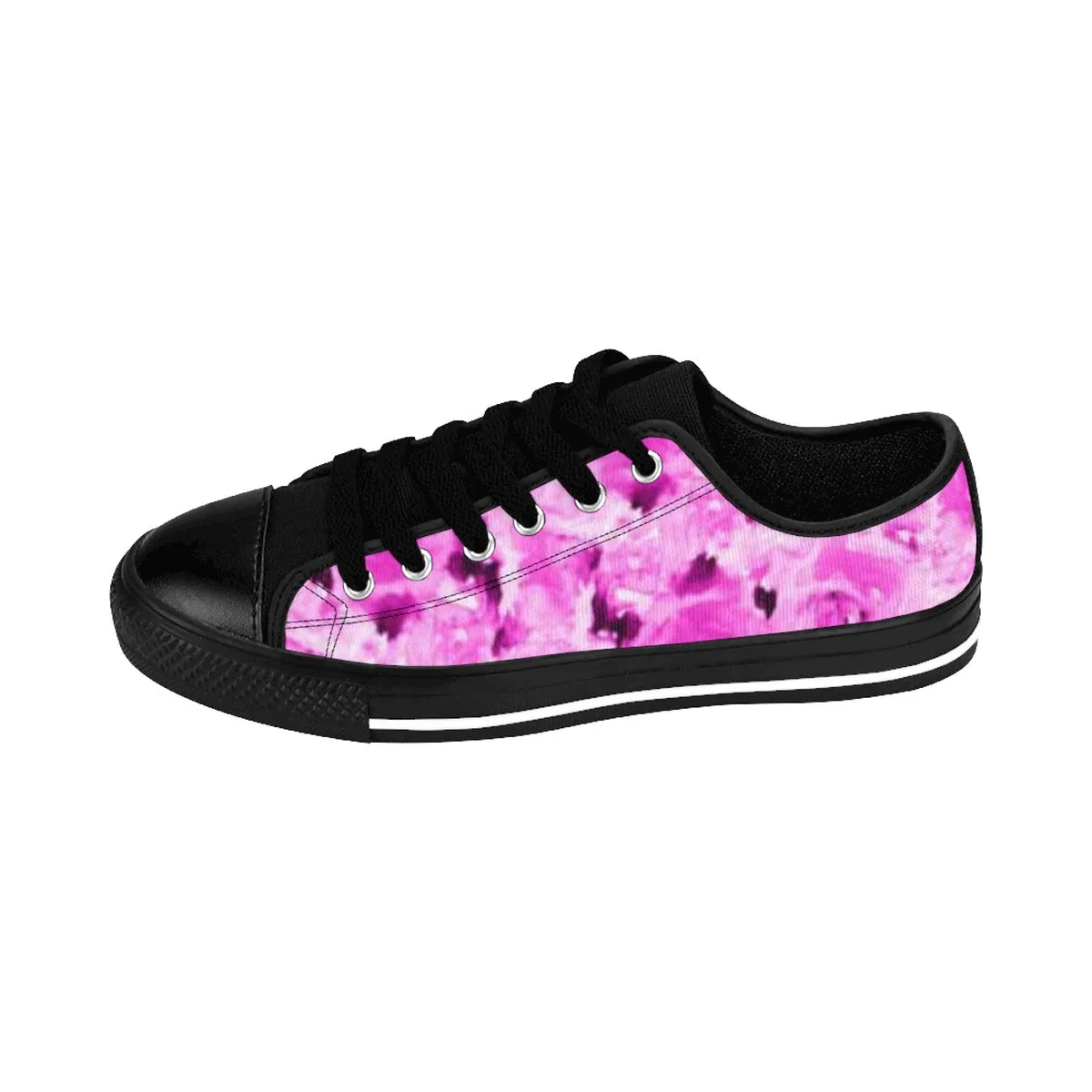 Pink Rose Floral Sneakers, Flower Print Designer Low Top Women's Tennis Shoes (US Size 6-12)