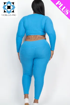 Plus Size Ribbed Long Sleeve Crop Top & Leggings Set (CAPELLA)