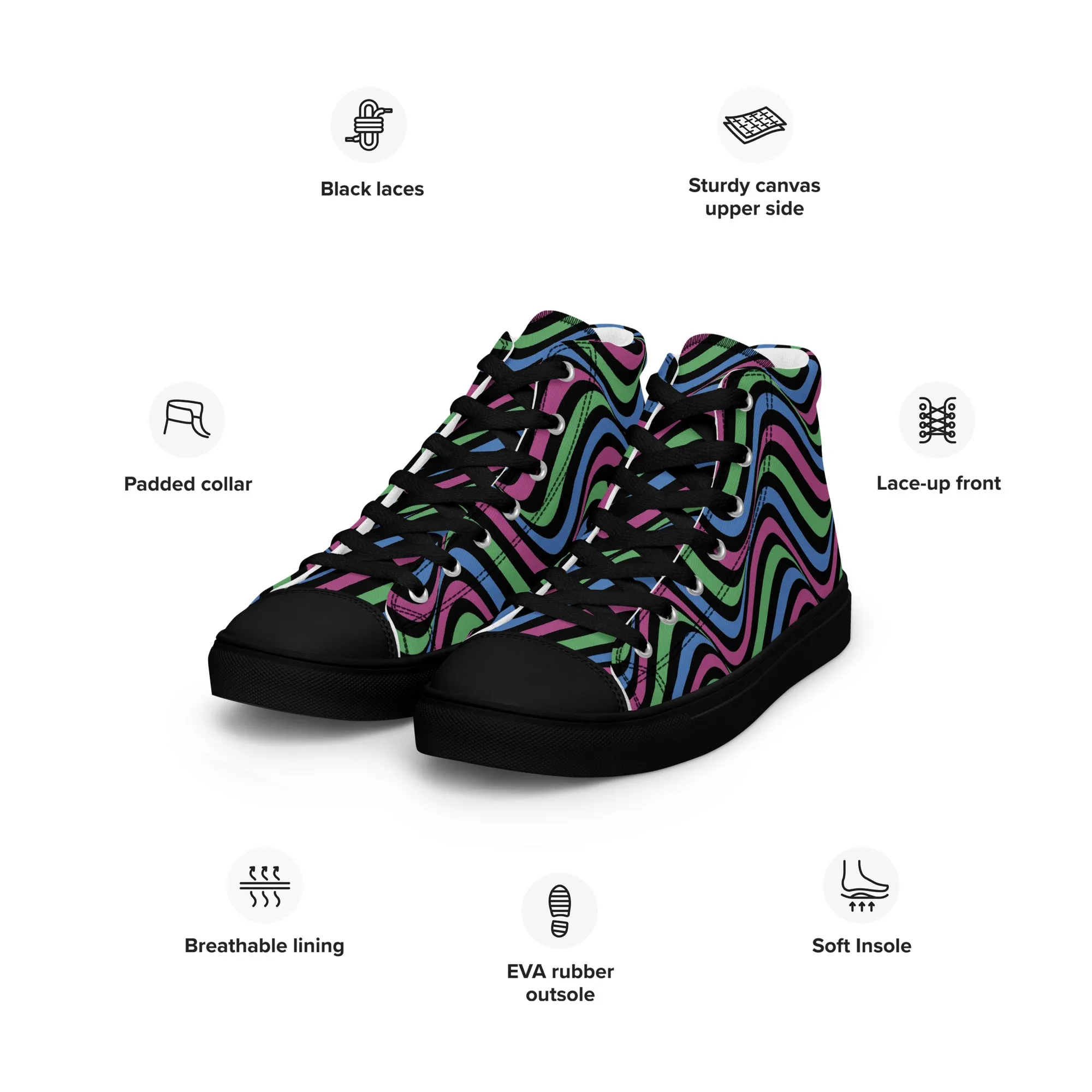 Polysexual Poly Pride Wavey Men’s High Top Canvas Athletic Shoes