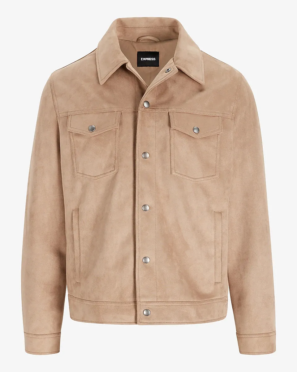 Real Suede Trucker Jacket in Cappuccino Color Leather Jacket