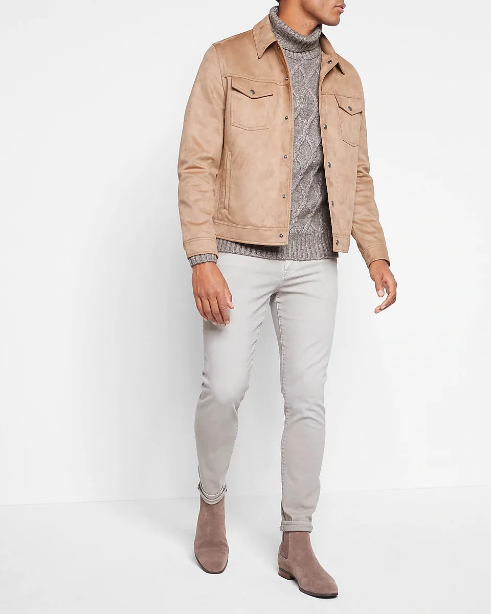 Real Suede Trucker Jacket in Cappuccino Color Leather Jacket