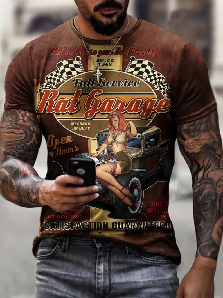 Retro Beauty Service Station Print T-Shirt