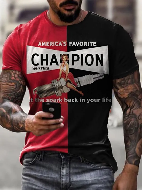 Retro Casual Champion Short-Sleeved T-Shirt