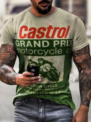 Retro Moto Castrol Printed T-Shirt