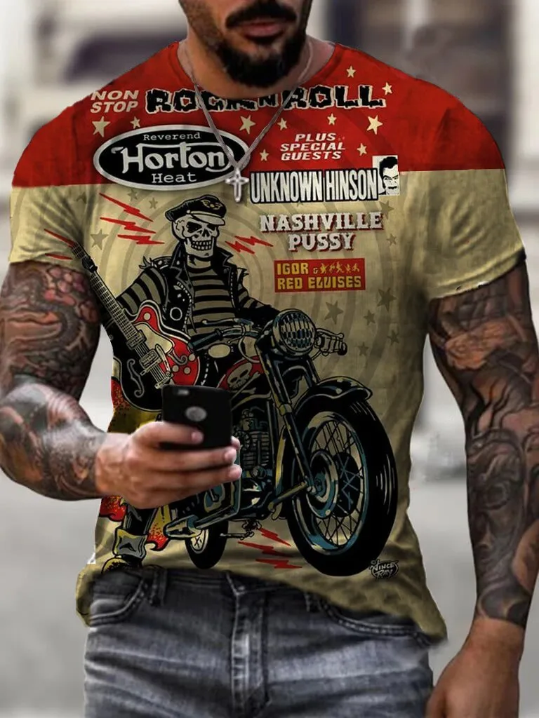 Retro Motorcycle Riding Printed T-Shirt