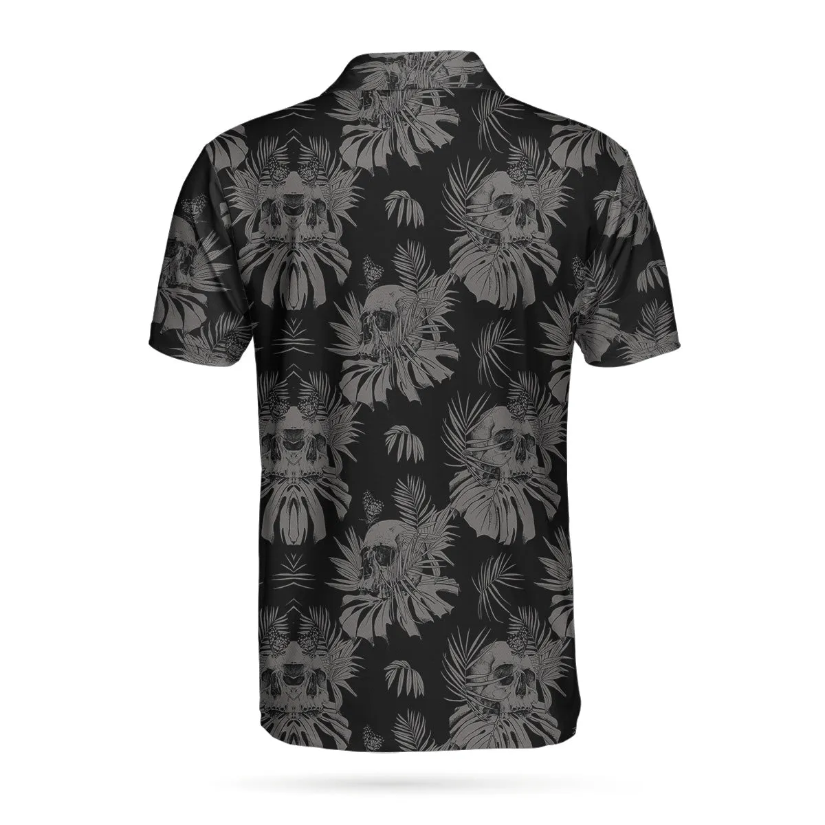 Seamless Skull Goth Polo Shirt, Black Floral Skull Pattern Polo Shirt, Best Gothic Shirt For Men Coolspod