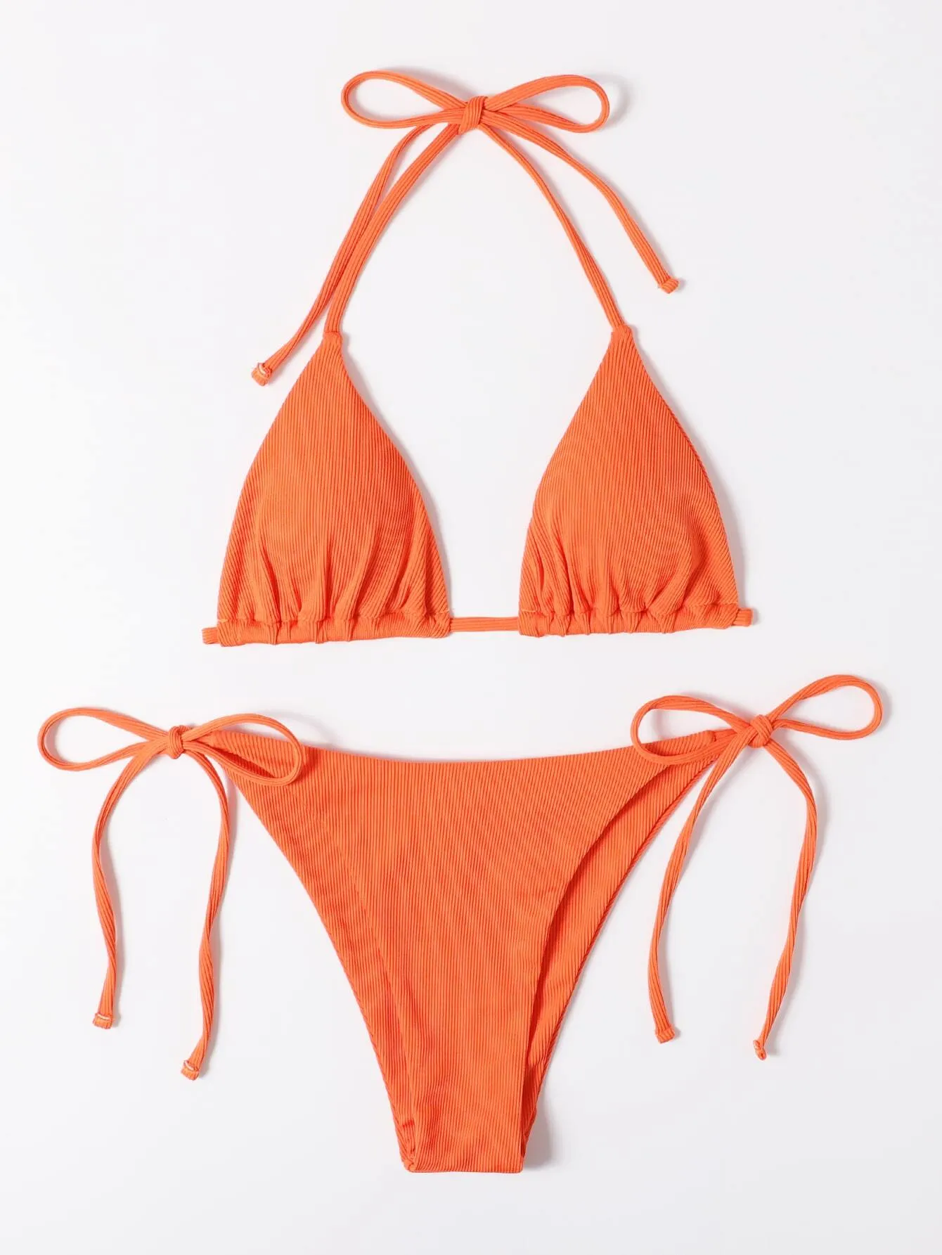 SHEIN Swim Summer Beach Mono Bikini Set Halter Triangle Bra & Tie Side Bottom 2 Piece Swimsuit