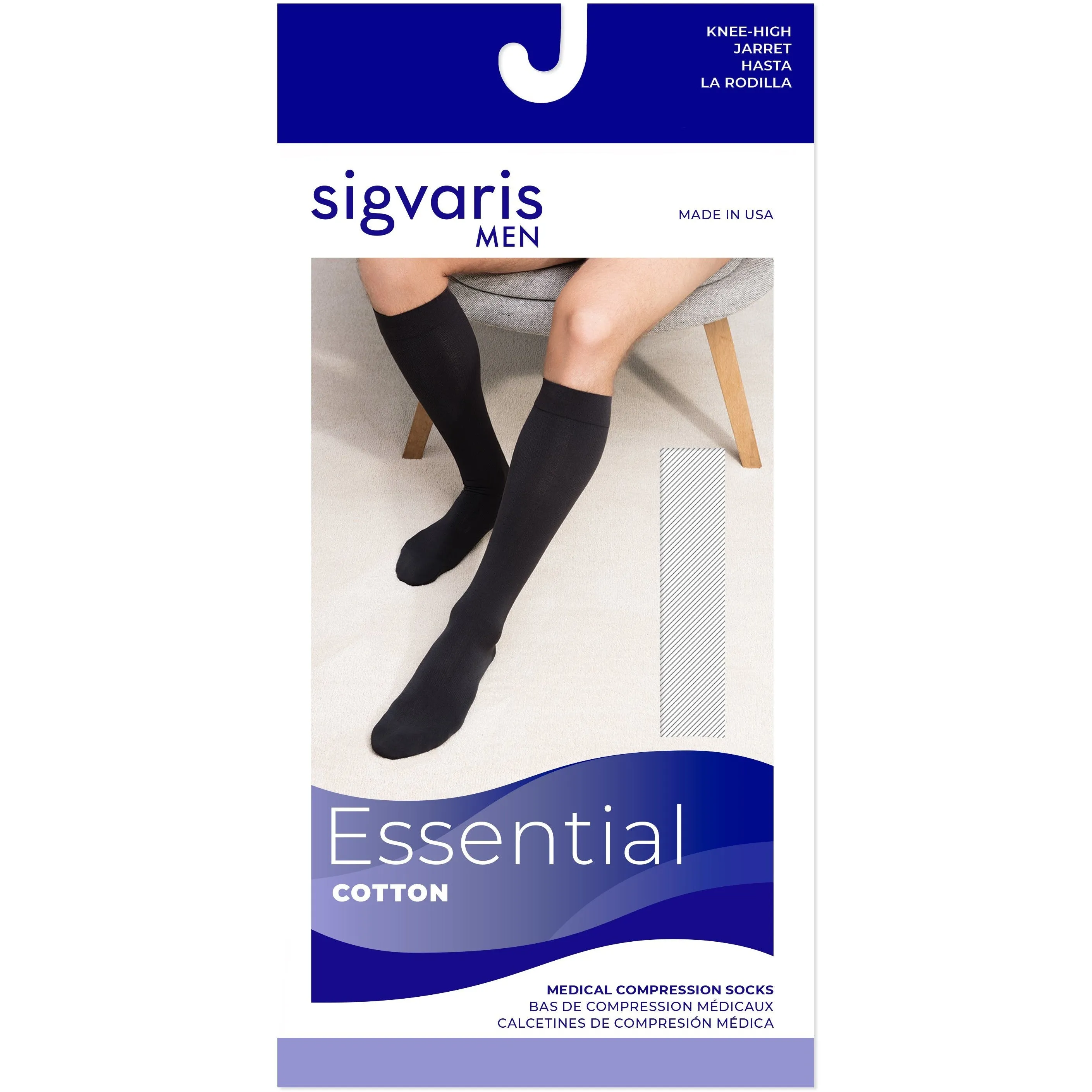 Sigvaris Cotton Men's Knee High 30-40 mmHg w/ Silicone Band Grip Top