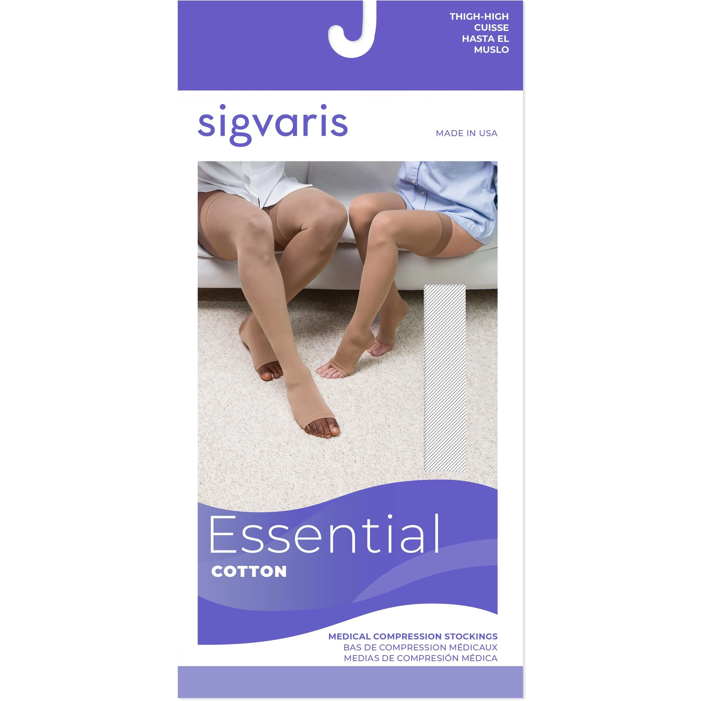 Sigvaris Cotton Thigh High 30-40 mmHg, Open Toe