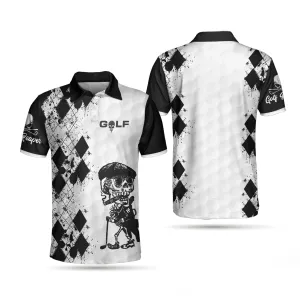 Skull Golf Reaper Polo Shirt, Black And White Argyle Pattern Polo Shirt, Best Golf Shirt For Men Coolspod