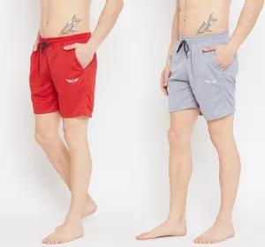 Solid Men Shorts (Grey Red) (Pack of 2)