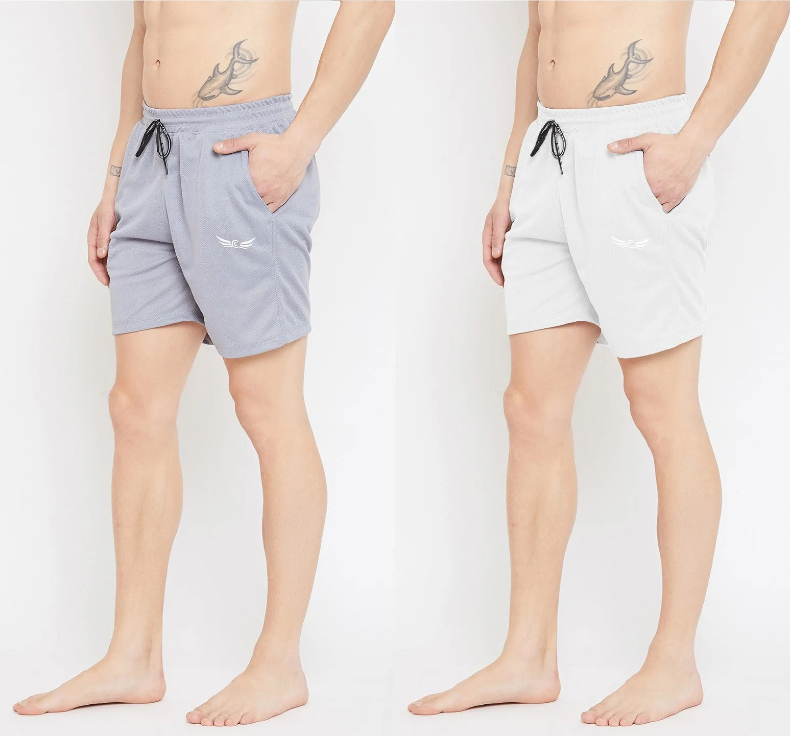 Solid Men Shorts (Grey White) (Pack of 2)