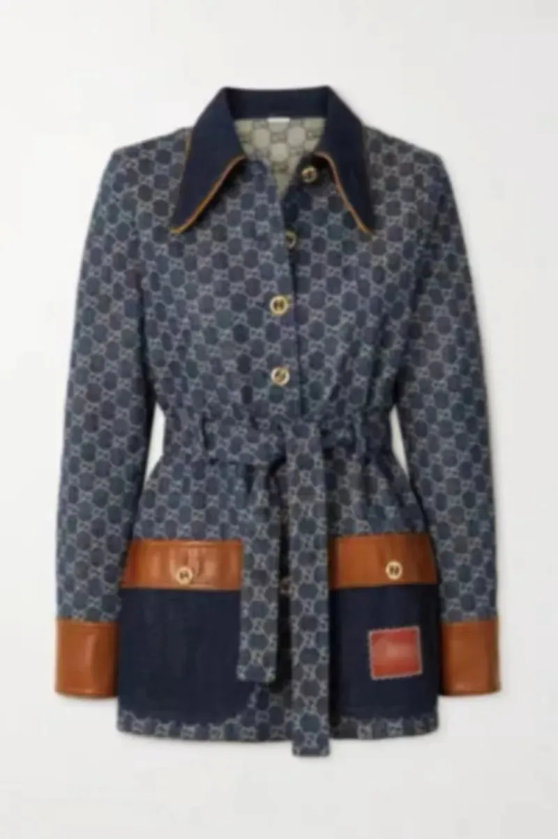 Spring women's denim designer luxury denim shirt coat with belt jacket coat with waist fashion