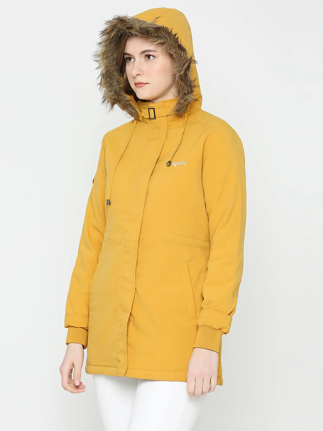 Spykar Women Mustard Nylon Slim Fit Hooded Jacket