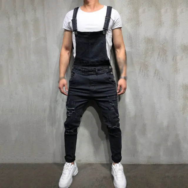 Stretch Jeans Mens Trousers Wild Retro Men's Jeans Streetwear Men Dungarees Jeans Denim Overalls For Men Jean Jumpsuit Straps