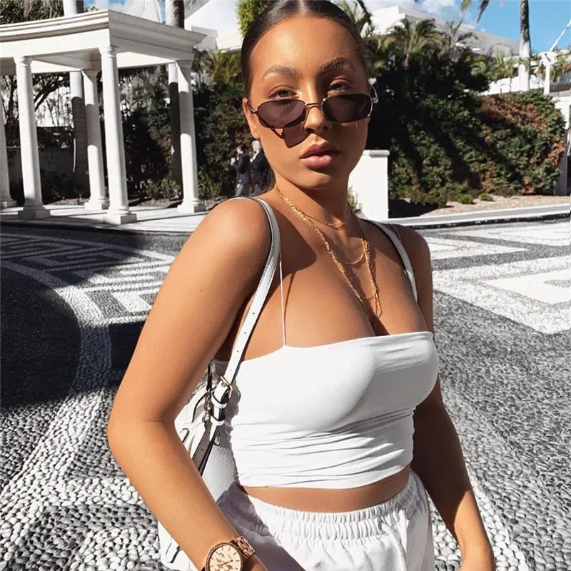 Summer New Fashion Crop Top Women Solid Slim Sexy Fitness Clothing Off Shoulder Strapless Cami Top Activewear