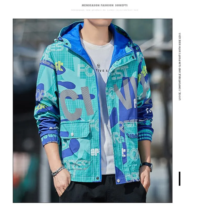 Versatile Letter Print Raincoat Hooded Jacket