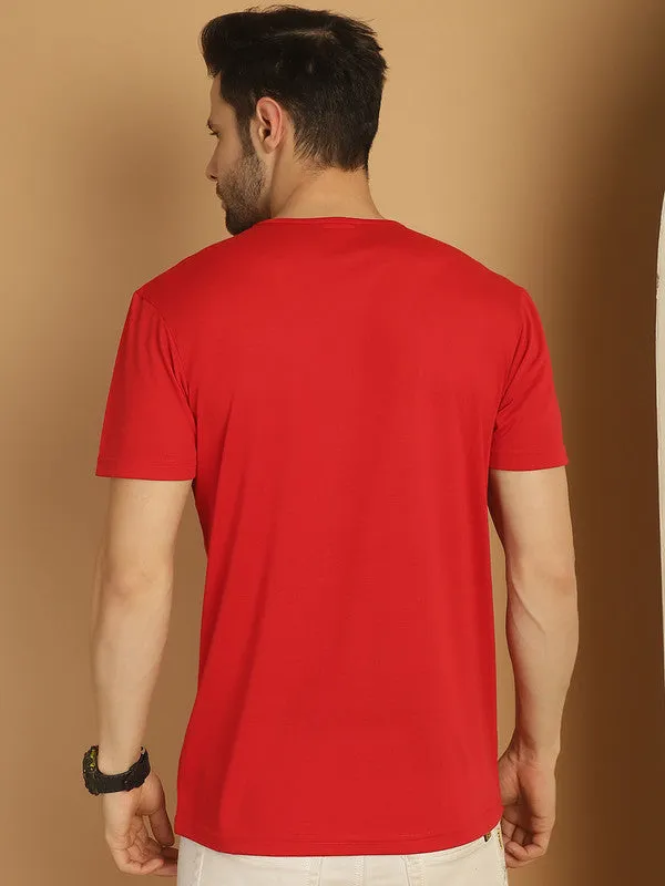 Vimal Jonney Red Logo Printed Round Neck Cotton Half sleeves Tshirt For Men