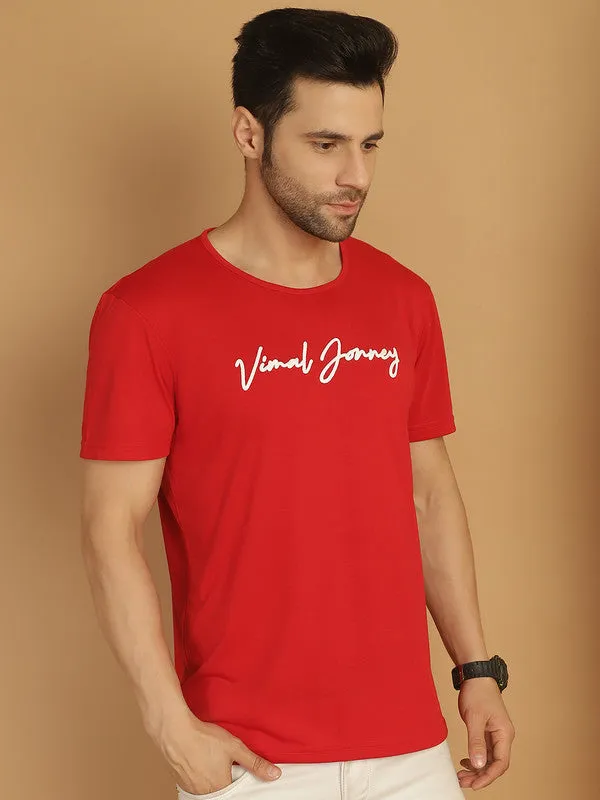 Vimal Jonney Red Logo Printed Round Neck Cotton Half sleeves Tshirt For Men