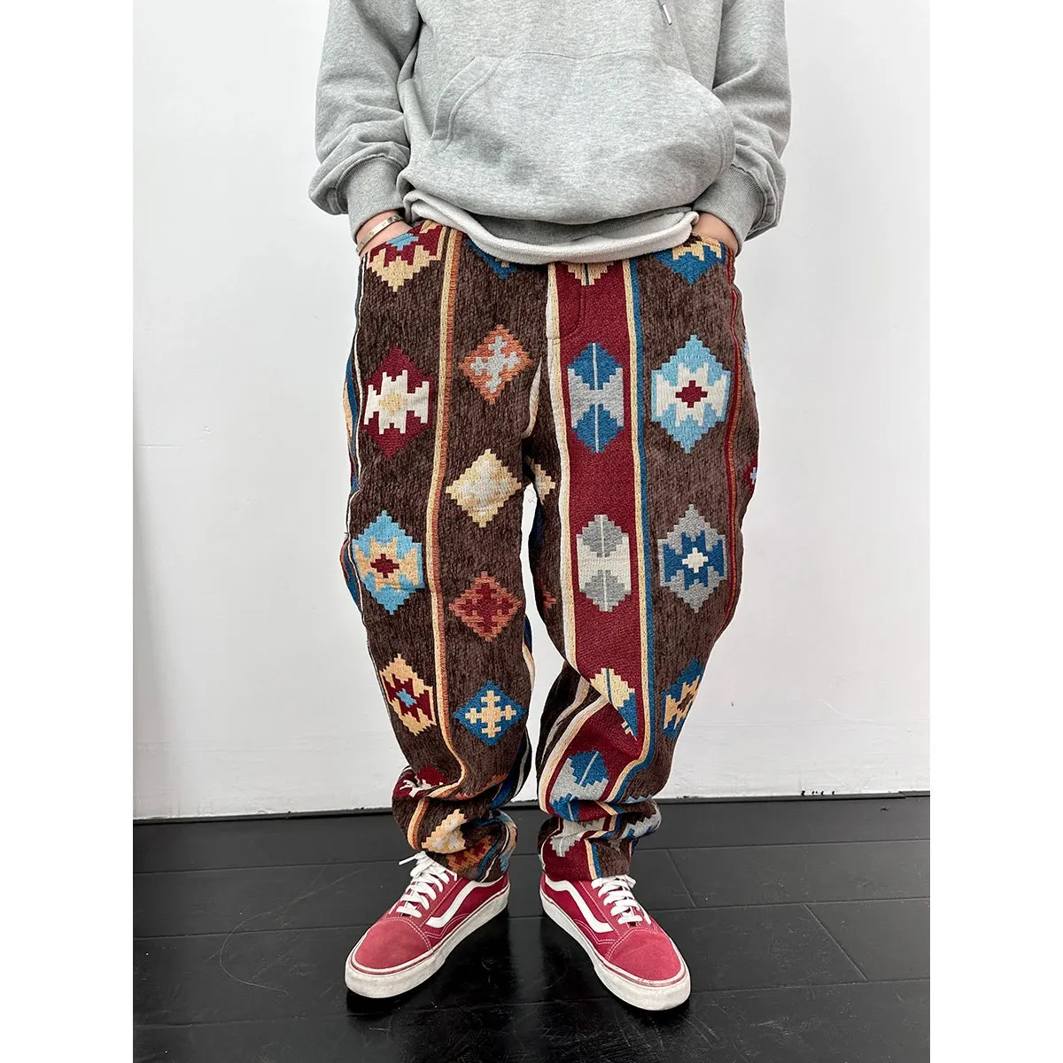 Wiaofellas  -  American Streetwear Geometric Pattern Casual Pants Men Clothing Ethnic Style Jacquard Cargo Trousers Harajuku High Quality Pants