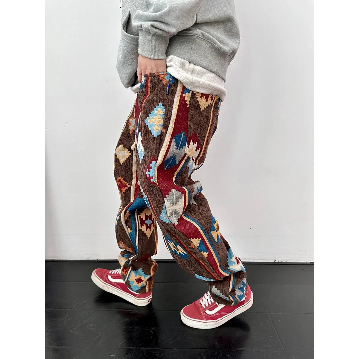 Wiaofellas  -  American Streetwear Geometric Pattern Casual Pants Men Clothing Ethnic Style Jacquard Cargo Trousers Harajuku High Quality Pants