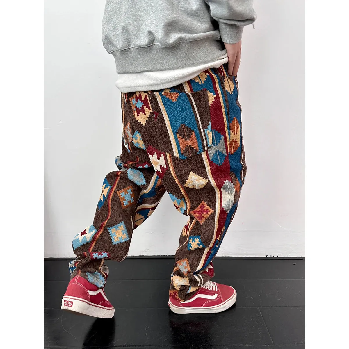 Wiaofellas  -  American Streetwear Geometric Pattern Casual Pants Men Clothing Ethnic Style Jacquard Cargo Trousers Harajuku High Quality Pants