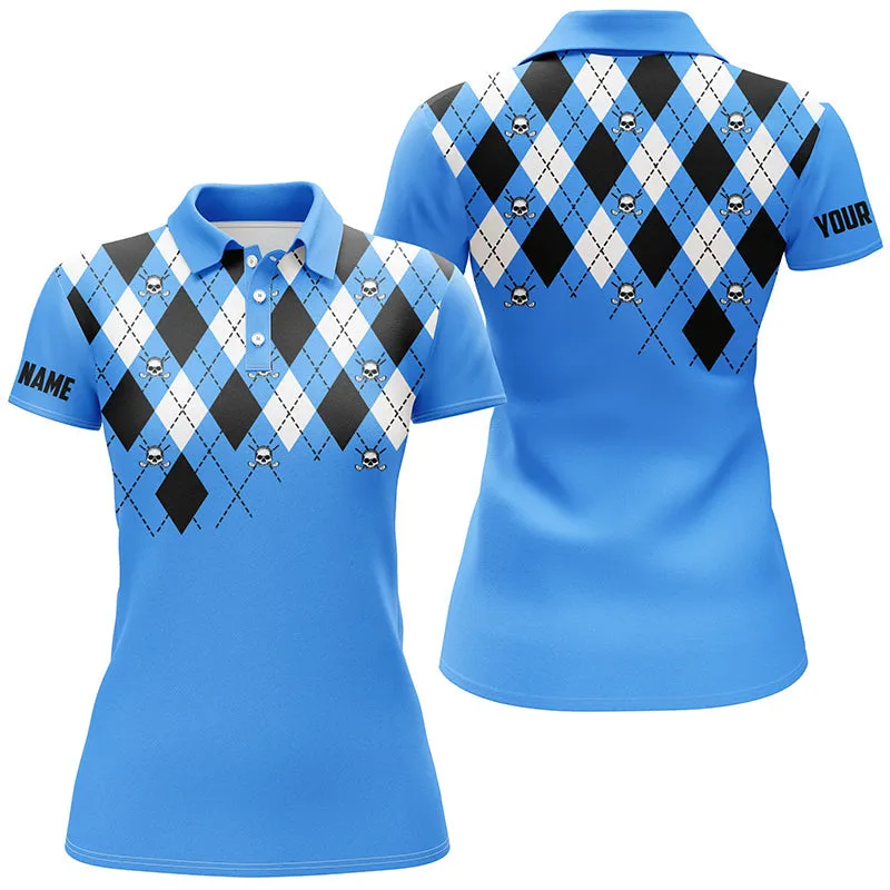 Women Golf Polo Shirt Plus Size Multi Color Argyle Plaid Golf Skull Pattern Custom Ladies Golf Tops