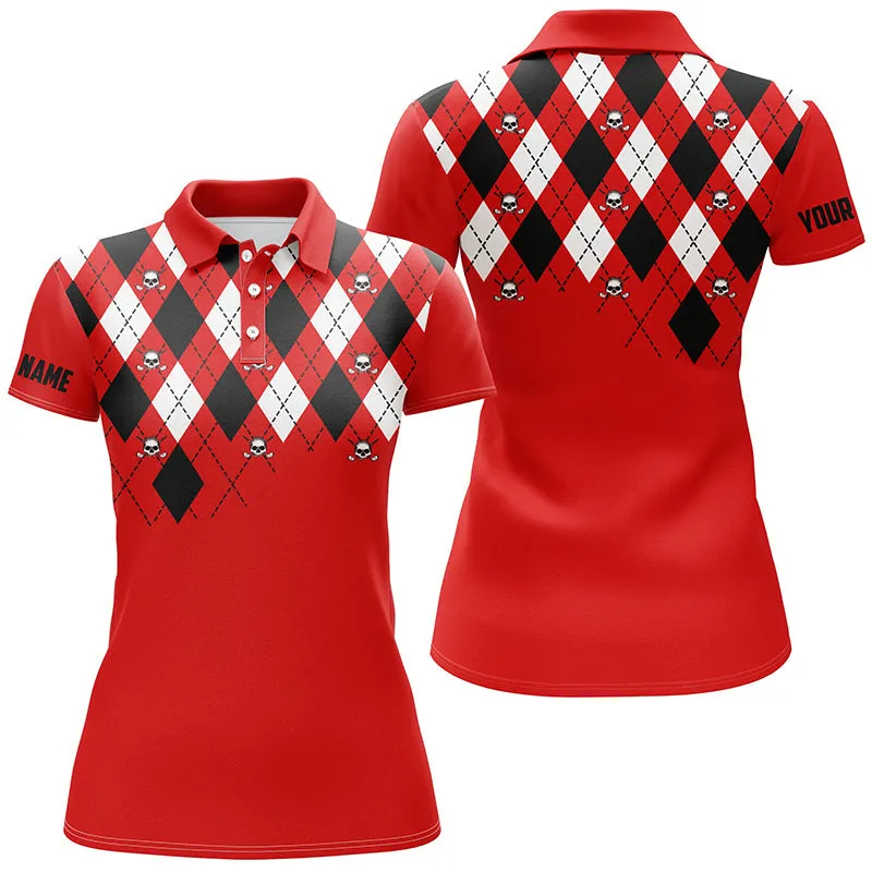 Women Golf Polo Shirt Plus Size Multi Color Argyle Plaid Golf Skull Pattern Custom Ladies Golf Tops