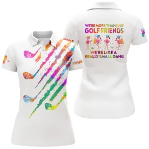 Women Golf Polo Shirt We're More Than Just Golf Friends Watercolor Flamingo Custom Funny Golf Shirt