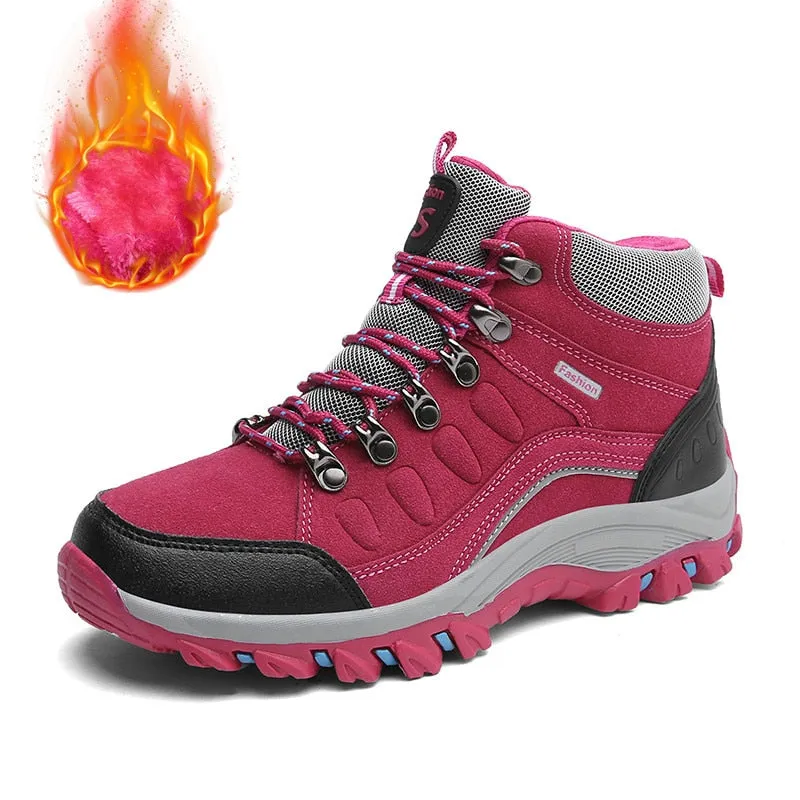 Women High Top Winter Plus Velvet Hiking Shoes Outdoor Keep Warm Casual Sneakers - WHS50167