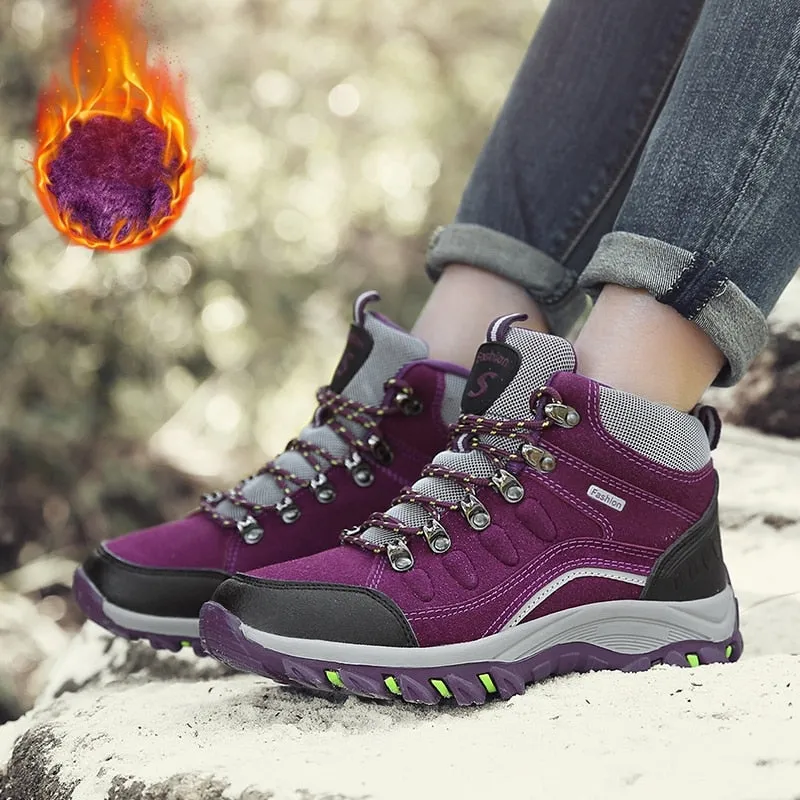 Women High Top Winter Plus Velvet Hiking Shoes Outdoor Keep Warm Casual Sneakers - WHS50167