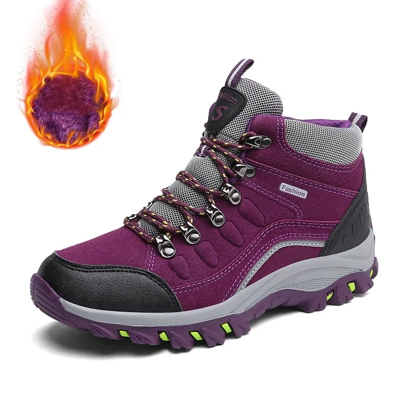 Women High Top Winter Plus Velvet Hiking Shoes Outdoor Keep Warm Casual Sneakers - WHS50167