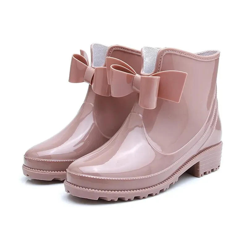 Women Rain Boots Fashion Non-Slip Water Flat Bottom Women Velvet Short Tube Shoes - WRB50138