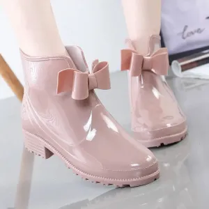 Women Rain Boots Fashion Non-Slip Water Flat Bottom Women Velvet Short Tube Shoes - WRB50138