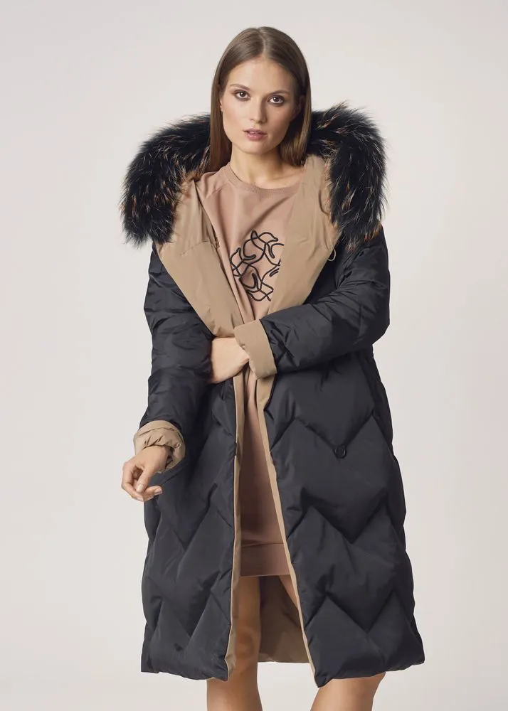 Women Reversible Fur Hood Jacket For Winter