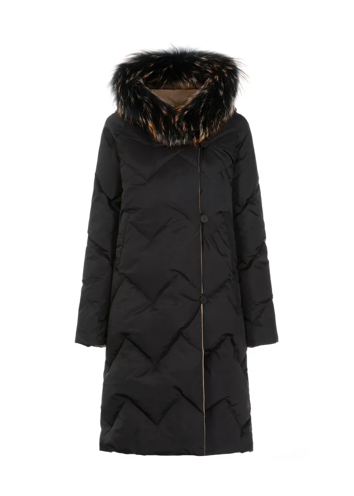 Women Reversible Fur Hood Jacket For Winter