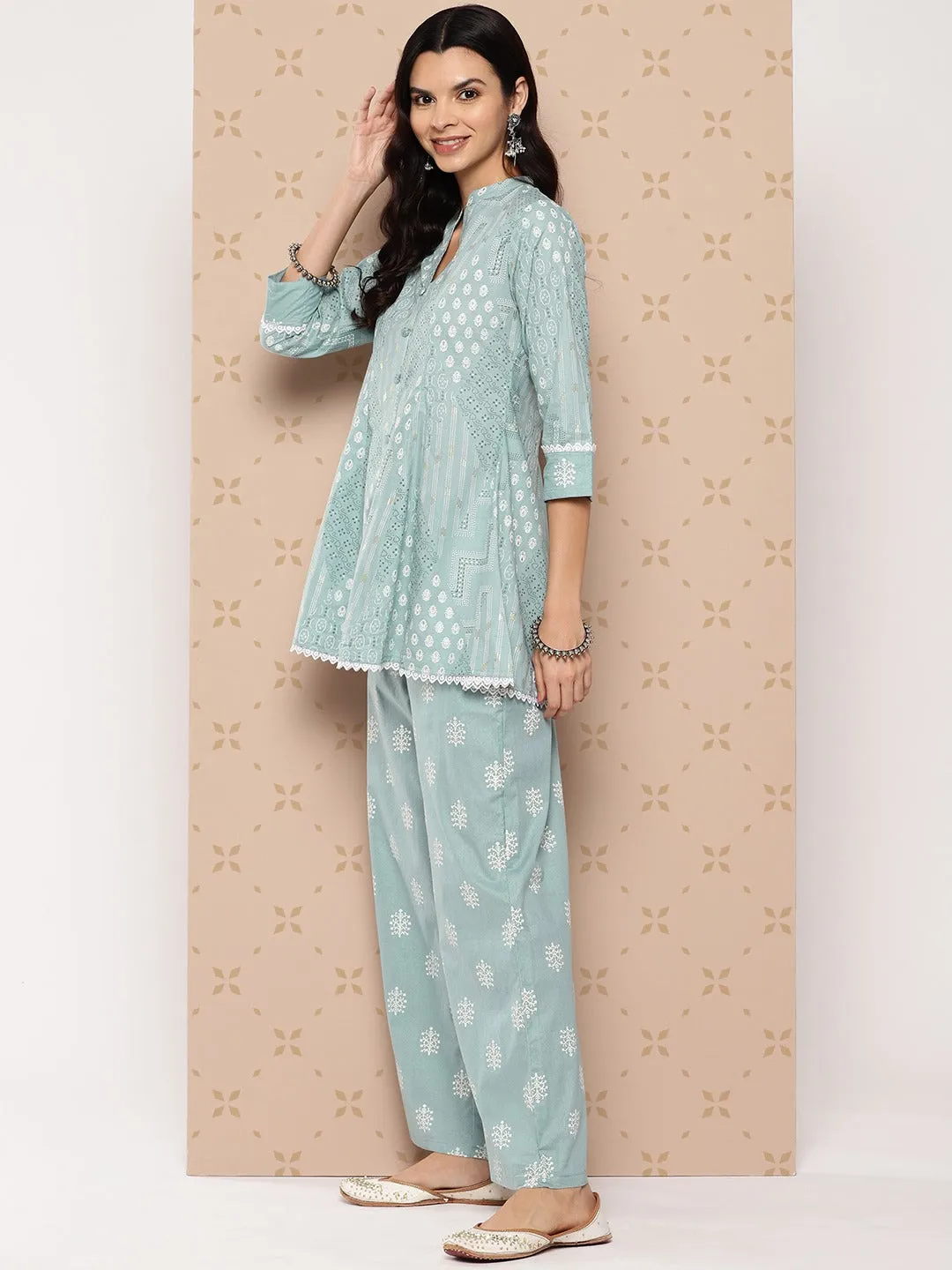 Women Sea Green Pure Cotton Co-Ord Set