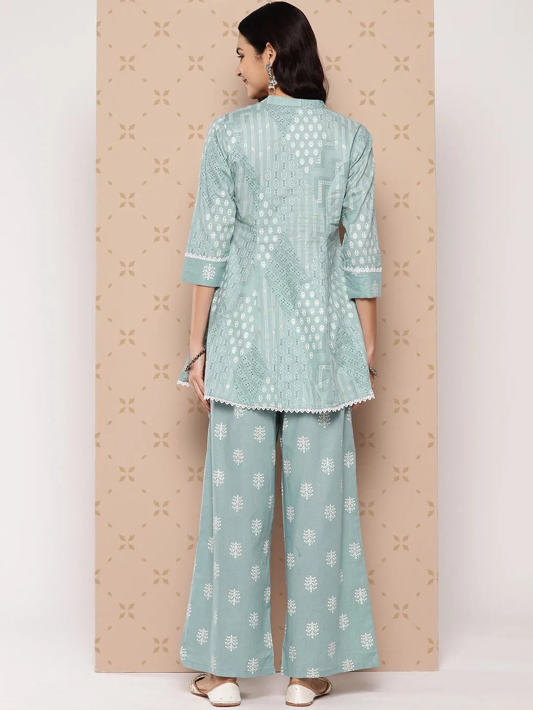 Women Sea Green Pure Cotton Co-Ord Set