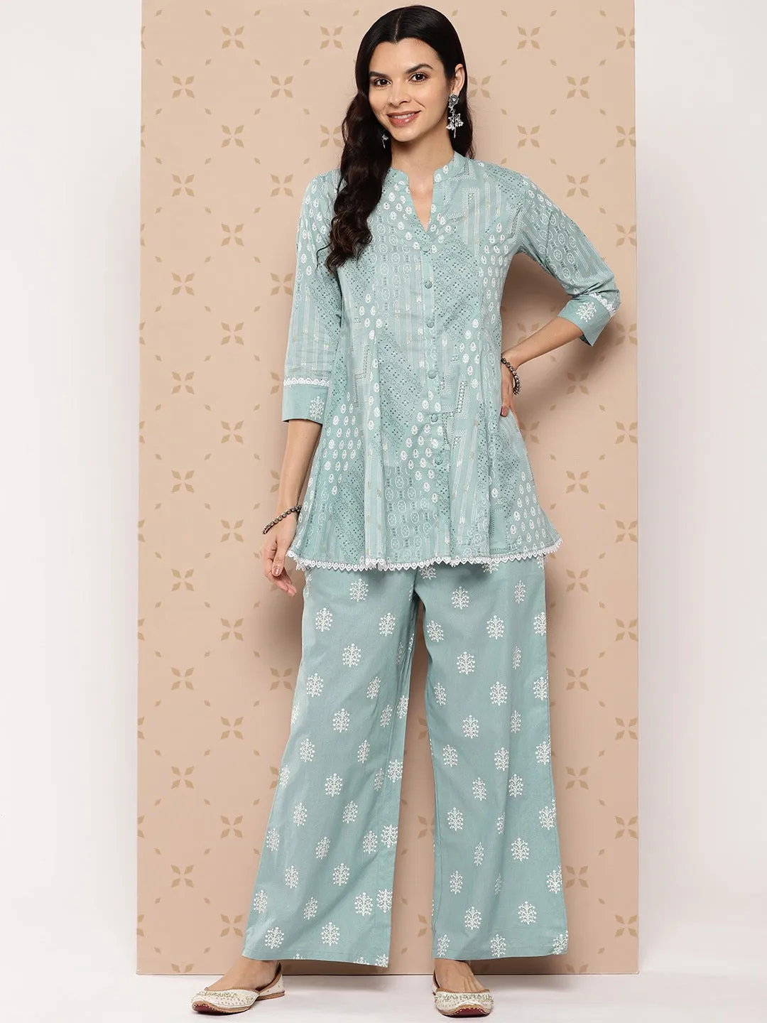 Women Sea Green Pure Cotton Co-Ord Set