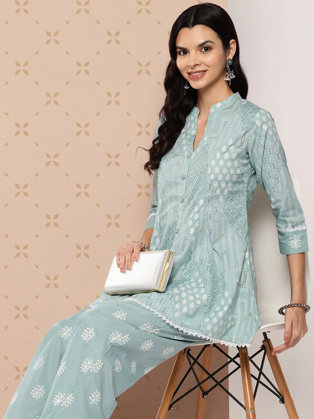 Women Sea Green Pure Cotton Co-Ord Set