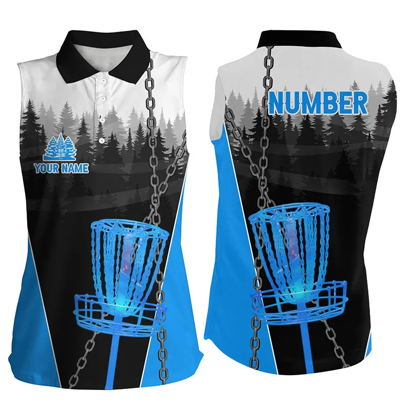 Women Sleeveless Polo Shirts Custom Black Chain Disc Golf Jerseys, Frisbee Golf Outfit Multicolor