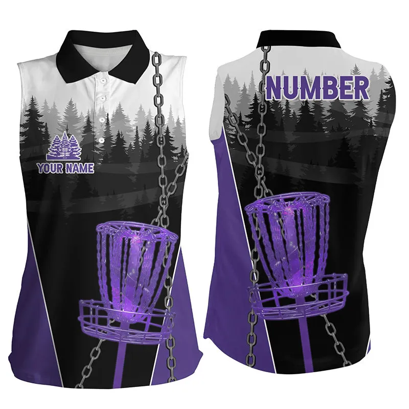 Women Sleeveless Polo Shirts Custom Black Chain Disc Golf Jerseys, Frisbee Golf Outfit Multicolor