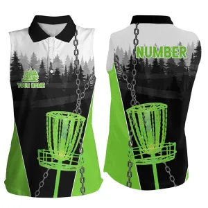 Women Sleeveless Polo Shirts Custom Black Chain Disc Golf Jerseys, Frisbee Golf Outfit Multicolor