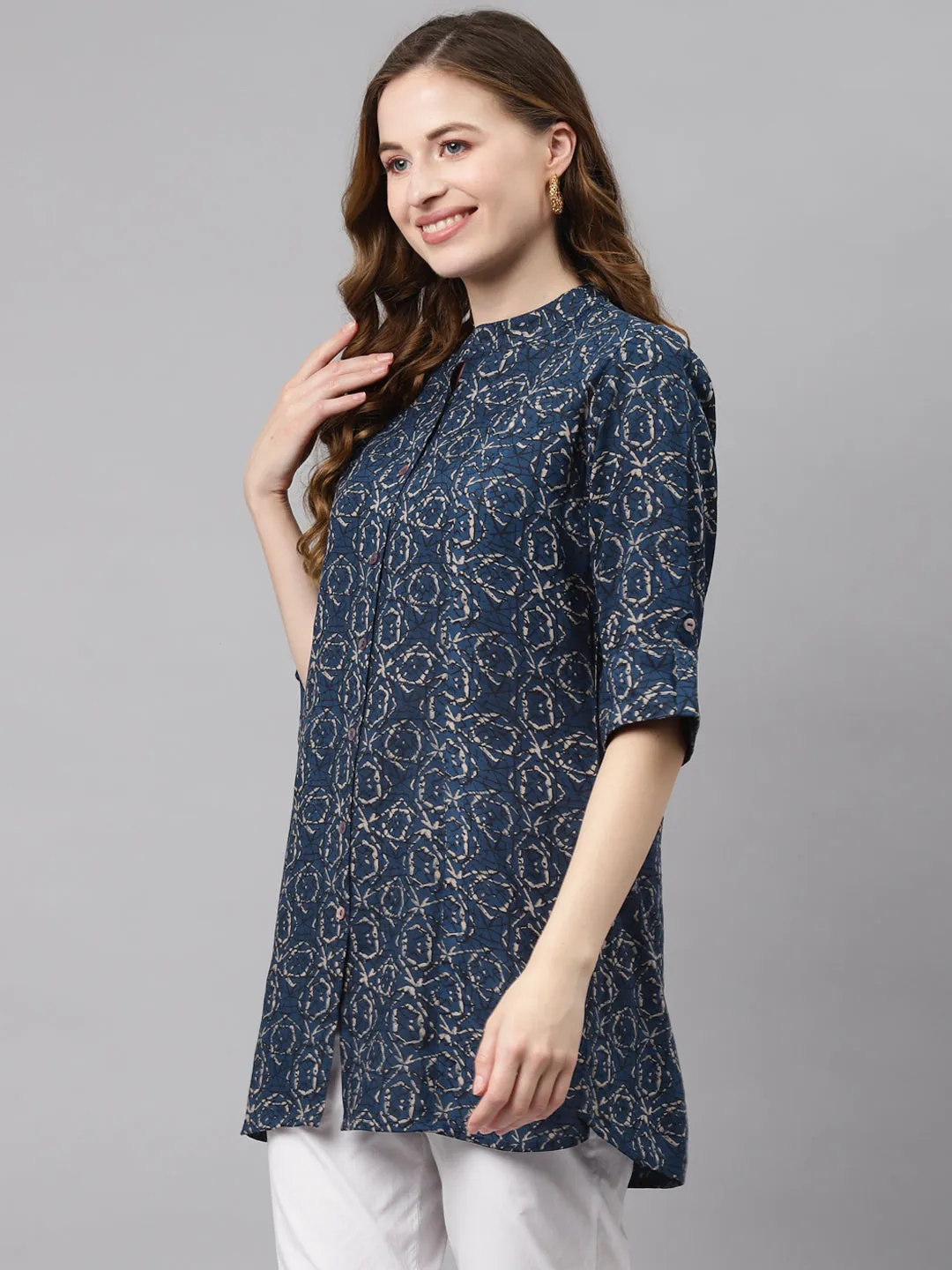 Women'S Navy Blue Rayon Top