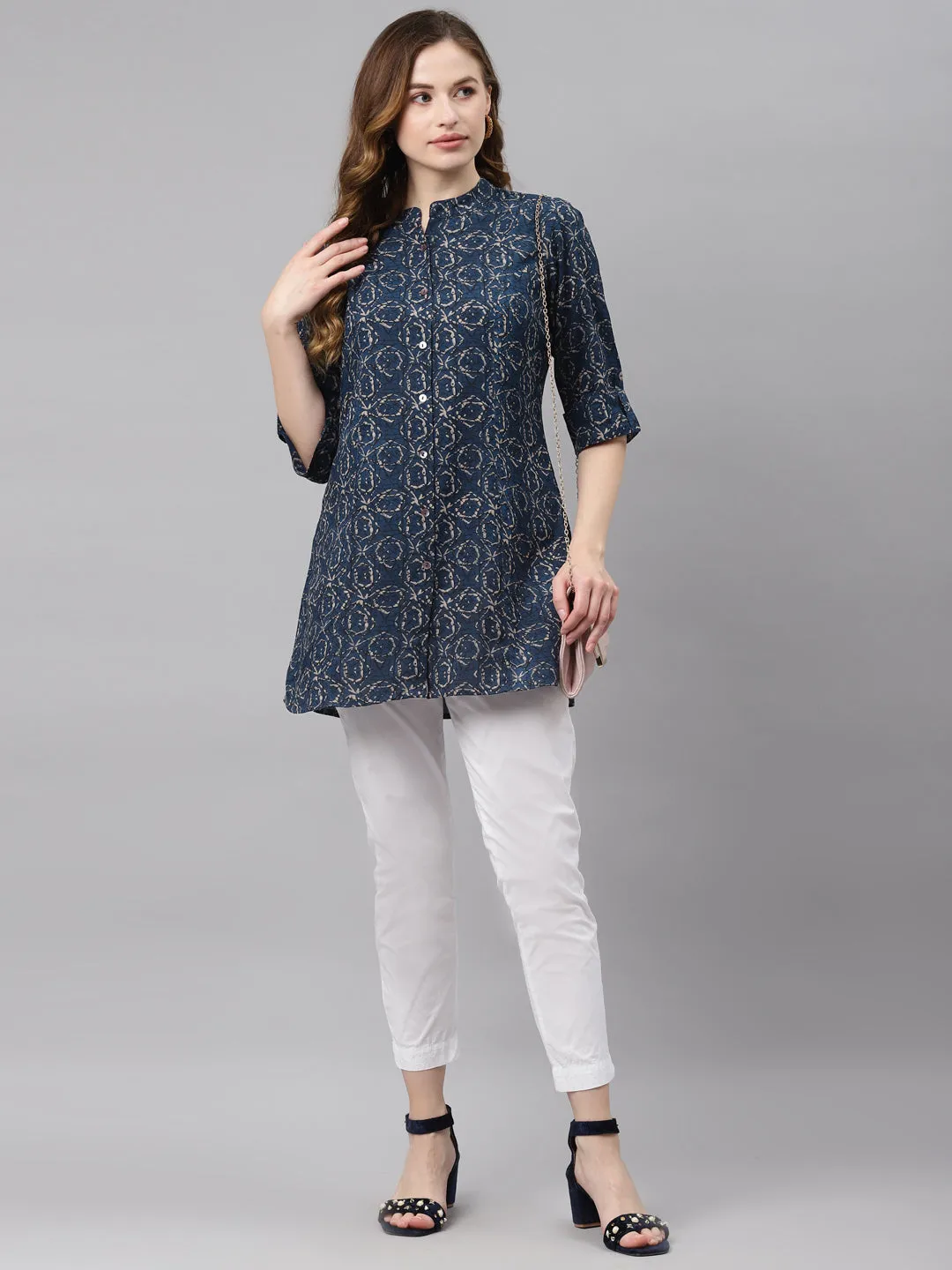 Women'S Navy Blue Rayon Top